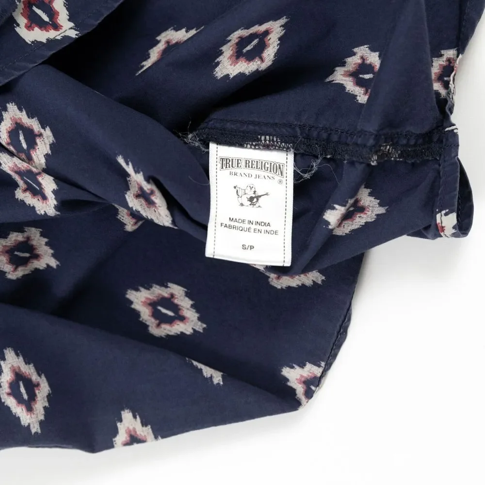 True Religion Aztec Western Poplin Short‎ Sleeve Button Up Shirt Men's Small